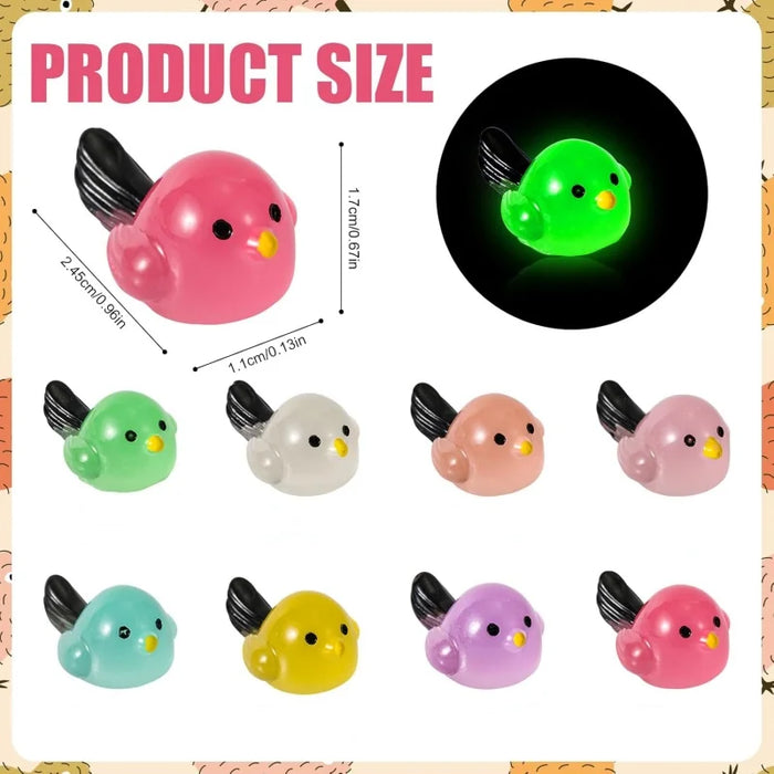 8 Colors Glow In The Dark Mini Birds Resin Figures Micro Landscape