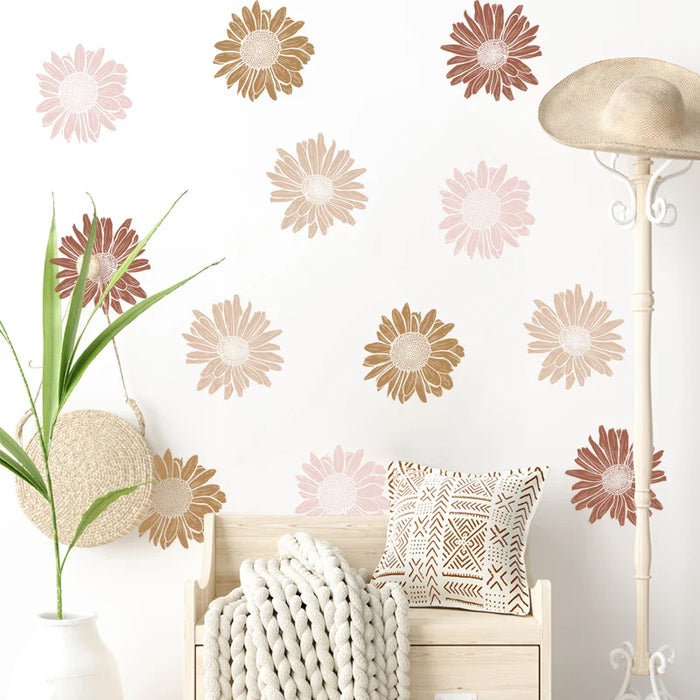 12 Piece Boho Daisy Wall Sticker Set For Home Decor