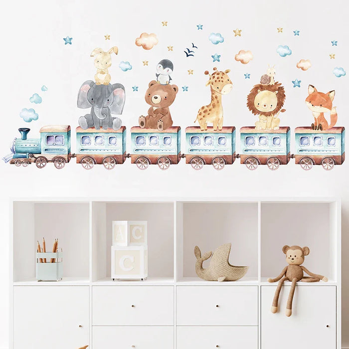 Adorable Animal Train Wall Stickers For Kids Room Decor