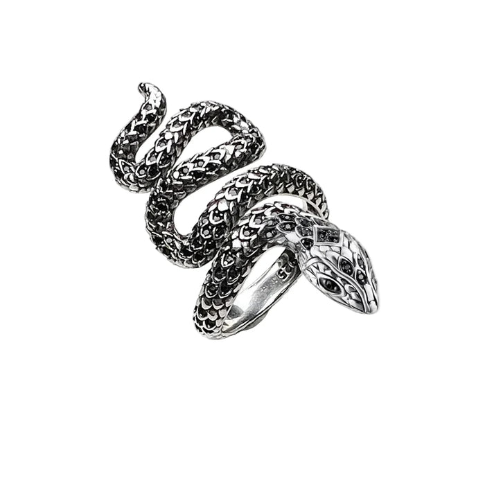925 Sterling Silver Vintage Black Snake Ring Unisex Talisman