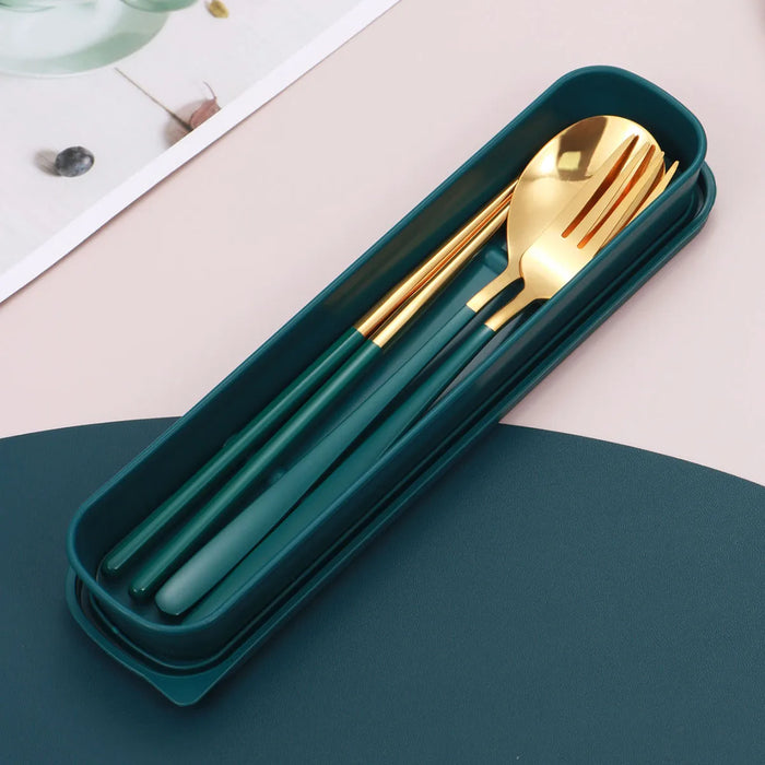 3 Piece Portable Utensil Set Fork Spoon Chopsticks