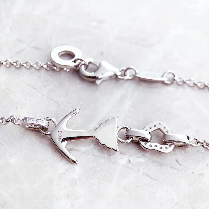 925 Sterling Silver Romantic Gift Love Anchor & Heart Necklace