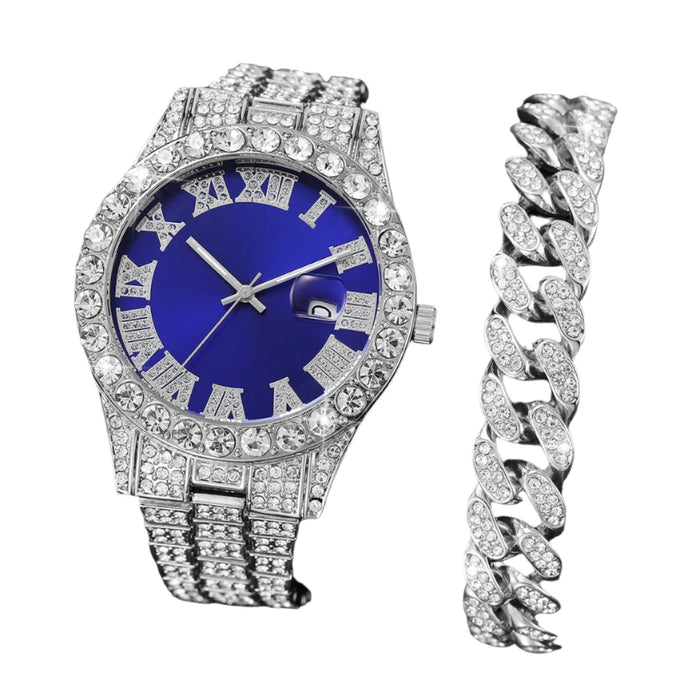 2 Piece Mens Watch Set Diamond Accents