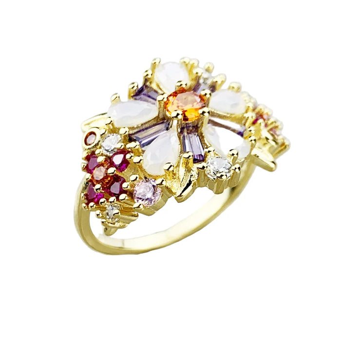 925 Sterling Silver Boho Colourful Flowers Ring For Women