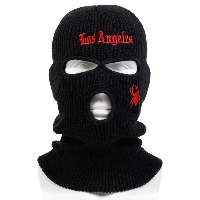 Embroidered Spider Masked Hat Winter Knit Beanie For Outdoor Activities