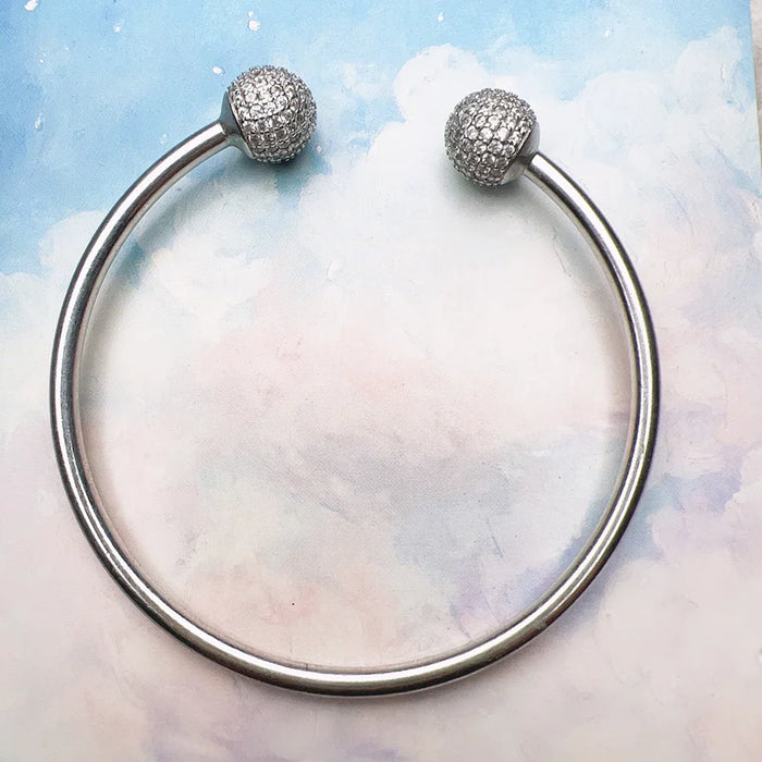925 Sterling Silver Disco Ball Bangle Bracelet European Fashion Jewelry For Women