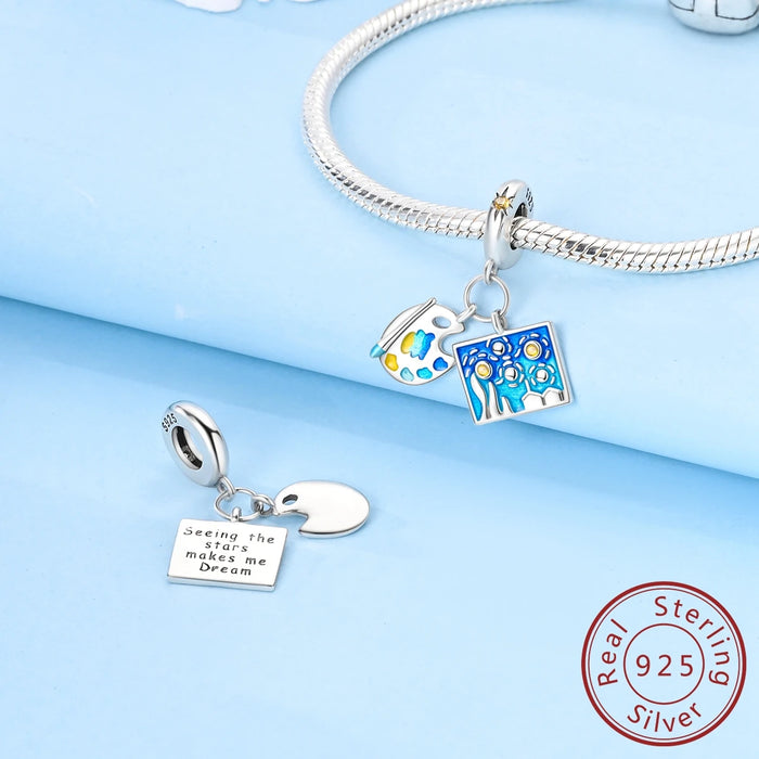 925 Sterling Silver Colour Palette Pendant Fits Bracelets Diy Gift For Women