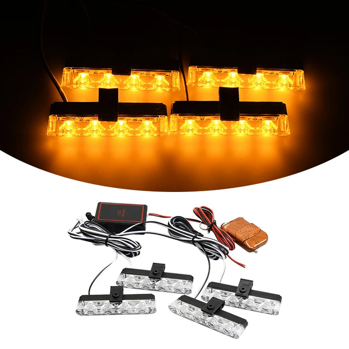 12V Car Led Grid Police Strobe Light Remote Control Emergency Flashing Beacon
