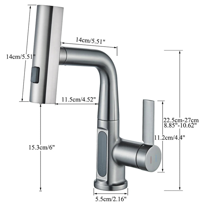 3 Way Digital Basin Faucet with Pull Out Sprayer