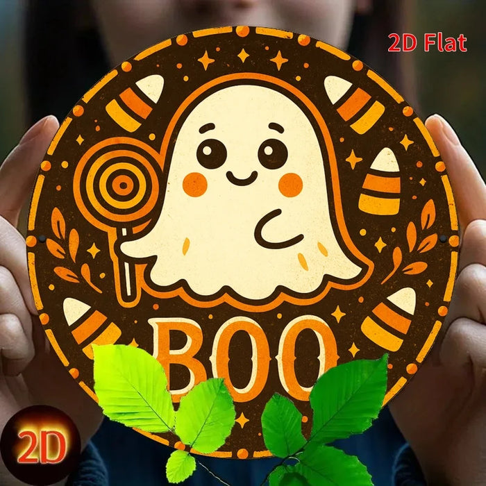 Retro Round Iron Sign Cute Ghosts & Candies For Bedroom Dining Or Living Room
