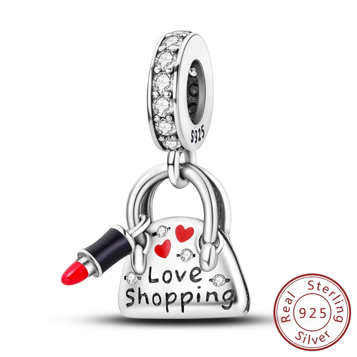 925 Sterling Silver Lipstick Charm Pendant Fits Bracelet Women Diy Gift