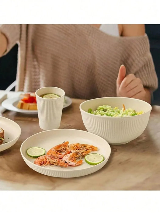 4 / 16 / 24 Piece Reusable Plastic Dinnerware Set For Camping Picnic Dorm Beige