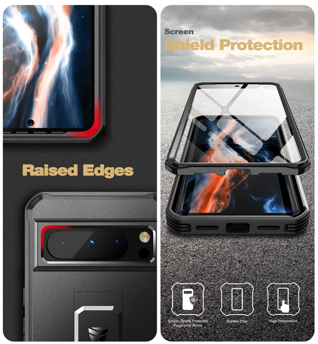 For Google Pixel 8 Pro 6.7"Heavy Duty Military Grade Protection Shockproof Rugged Case Holder Withbuilt-In Screen Protector