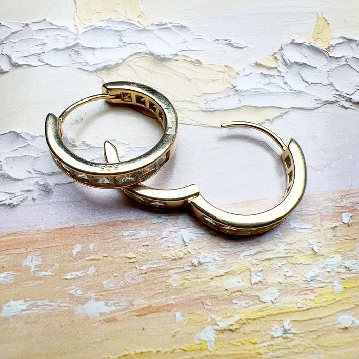 925 Sterling Silver Golden Hinged Hoop Earrings Elegant Creole Design For Women Classic