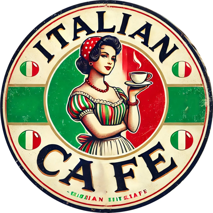 Vintage Italian Cafe Round Aluminum Sign 7.8X7.8 Inches