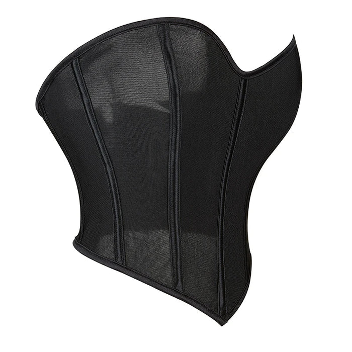 Mesh Cropped Top Corset Black Hollow Out Sweetheart Shape For Plus Size Women