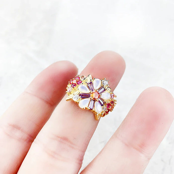 925 Sterling Silver Boho Colourful Flowers Ring For Women