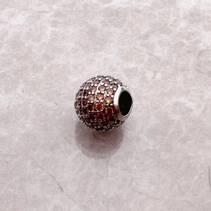 925 Sterling Silver Champagne Zircon Pave Bead Charm For Women