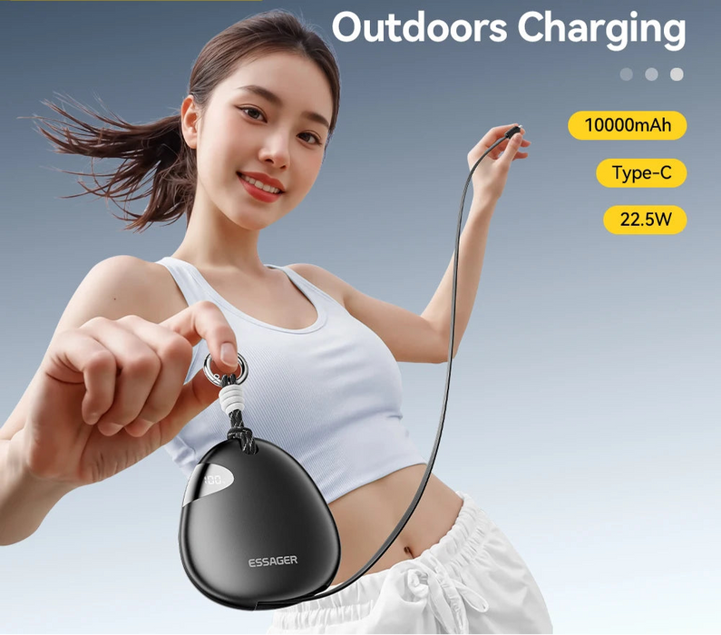 10000Mah Digital Display Power Bank With Retractable 22.5W Fast Charger Built In Lighting Sos For Outdoor Iphone Xiaomi