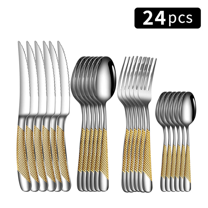 24 Piece Stainless Steel Tableware Set For Family Dining