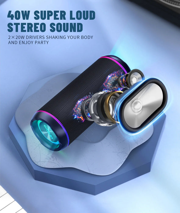 Portable Bluetooth Speaker With 40W Stereo Sound And Rgb Lights