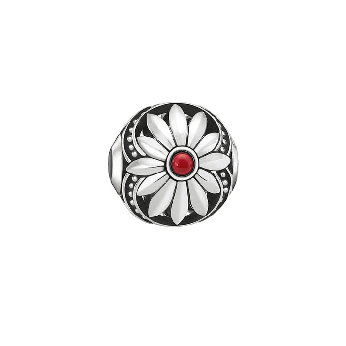 925 Sterling Silver Red Petals Flower Beads European Charm For Fashion Jewelry