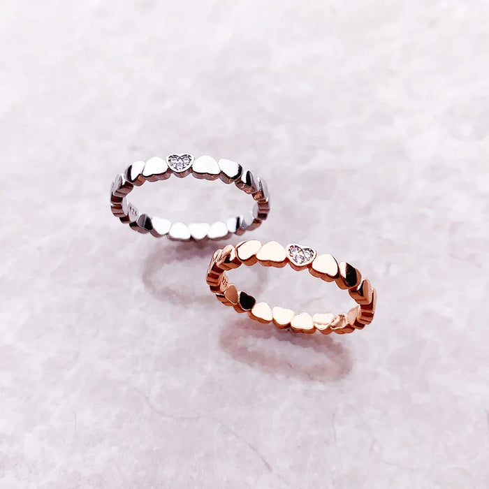 925 Sterling Silver Romantic Gift Hearts Ring Europe Style Fine Jewelry For Women