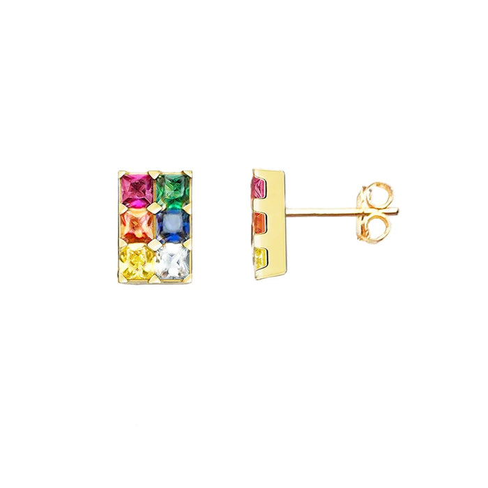 925 Sterling Silver Rainbow Stone Stud Earrings