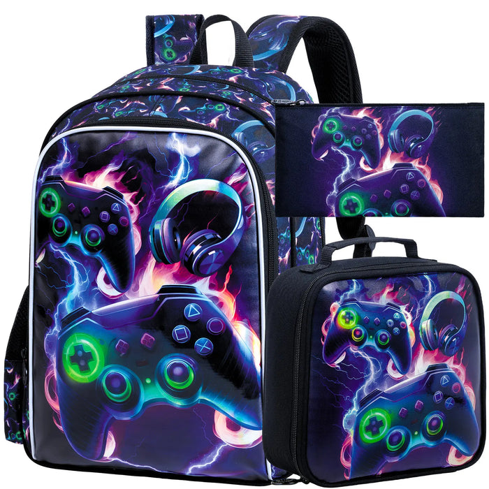 3 Piece Game Backpack Set For Boys 16 Inch Bookbag Lunch Box Preschool To Elementary