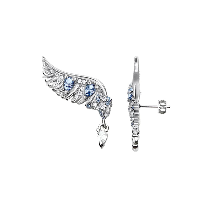 925 Sterling Silver Blue Stone Phoenix Wing Ear Studs