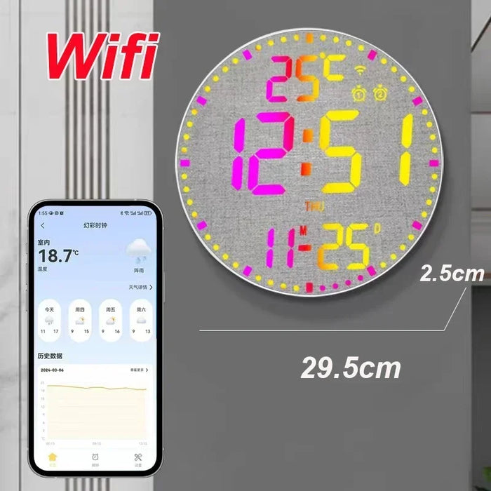 Large Smart Led Wall Clock With Dual Alarms