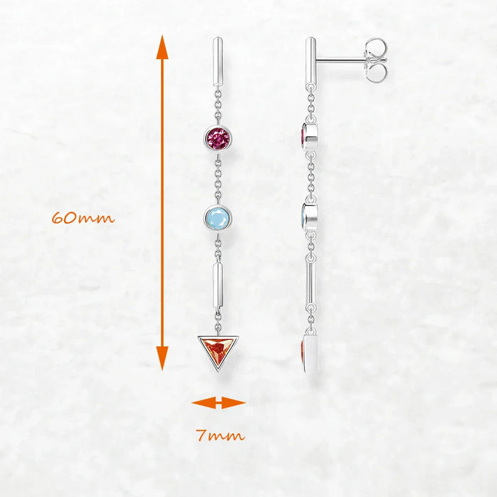 925 Sterling Silver Geometric Drop Earrings Colourful Fine Jewelry For Women