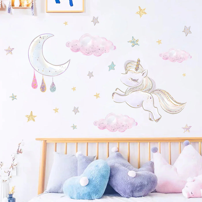 Adorable Cartoon Unicorn Wall Stickers For Kids Room Decor