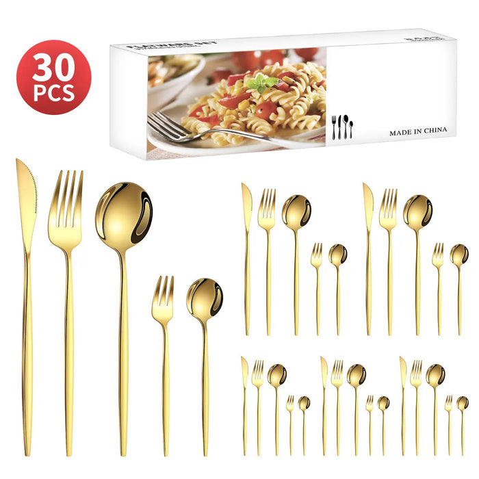 30 Piece Stainless Steel Cutlery Set For Dining Banquets