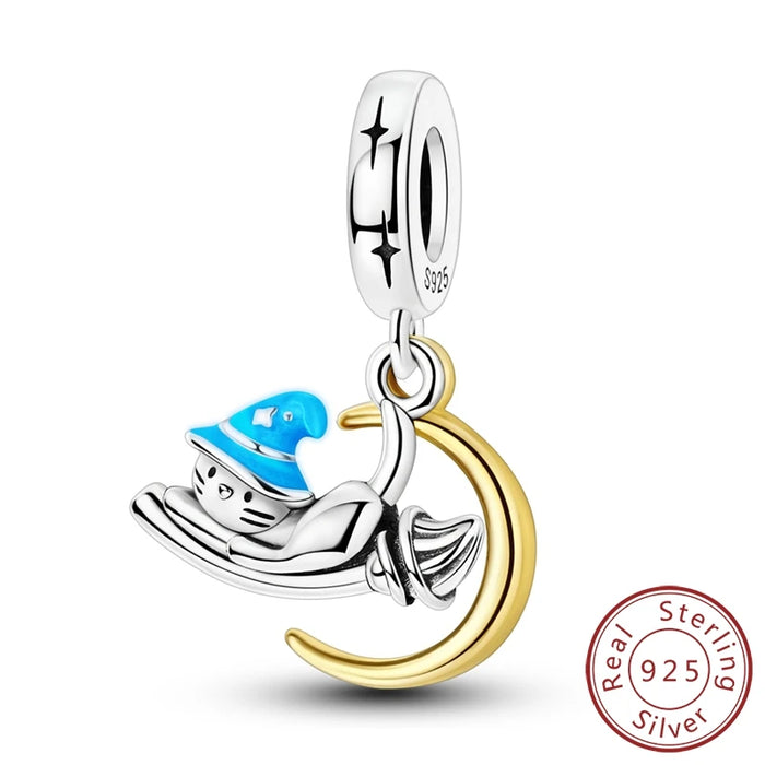 925 Sterling Silver Luminous Cat Pendant Fits Bracelet Diy Gift