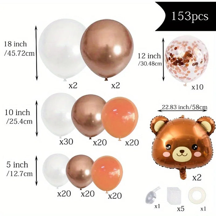 153Pcs Rose Gold Balloon Garland Set Bear Head Aluminum Balloon Suitable For Wedding Birthday Party Background Decoration