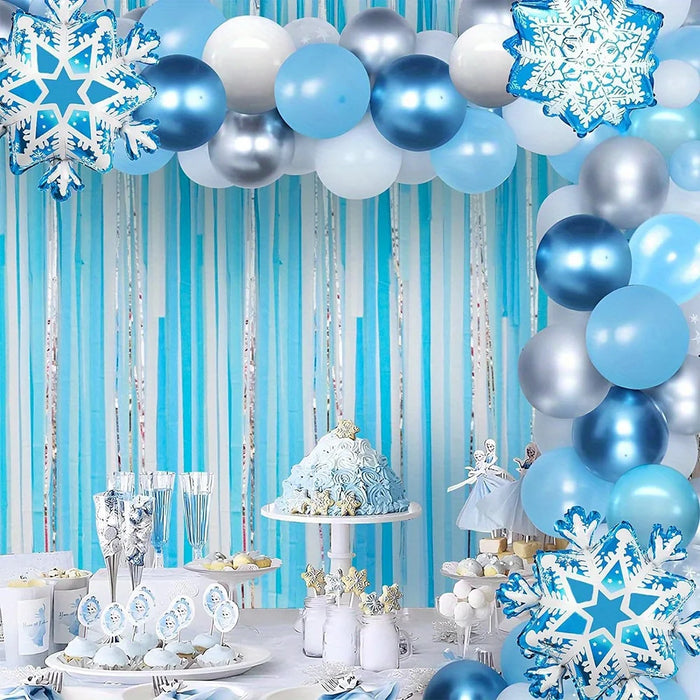 126Pcs Snowflake Balloon Wreath Kit For Winter Party Birthdays And Indoor / Outdoor Winter Wonderland Party Decorations