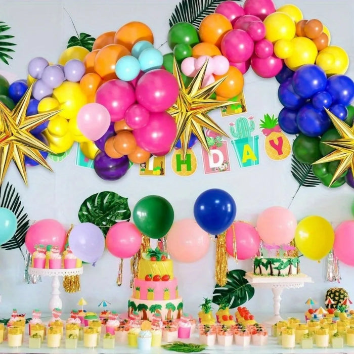 140 Pcs Blue Summer Party Balloon Kit With Aluminum Film Of Exploding Star For Birthdays Anniversaries Graduations