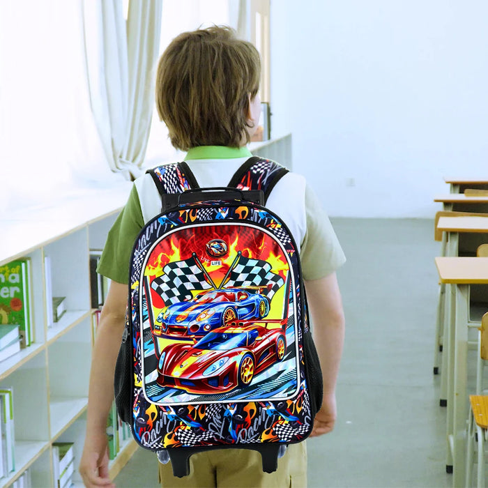 3 Piece Rolling Backpack Set For Kids Wheeled Bookbag With Lunch Box