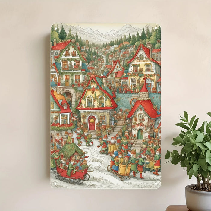 Rustic Metal Christmas Wall Art With Festive Scene
