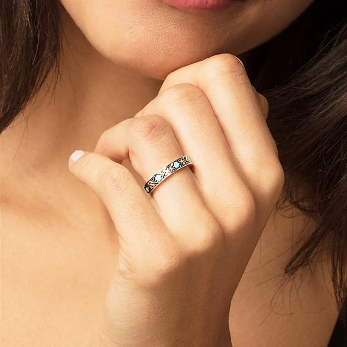 925 Sterling Silver Blue Asian Ornaments Fine Ring For Women