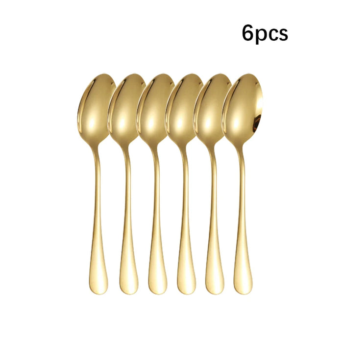 6 / 30 Piece Golden Stainless Steel Tableware Set For Hotels