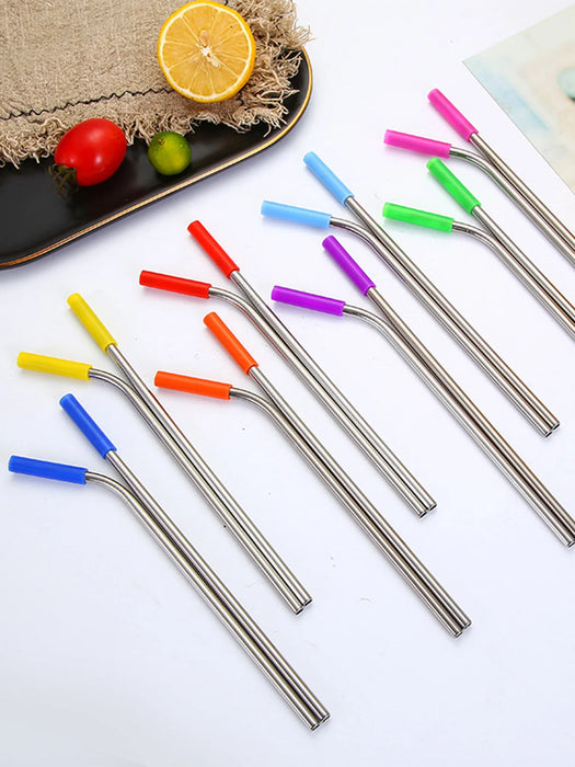4 Piece Reusable Stainless Steel Straw Set With Cleaning Brush And Travel Bag