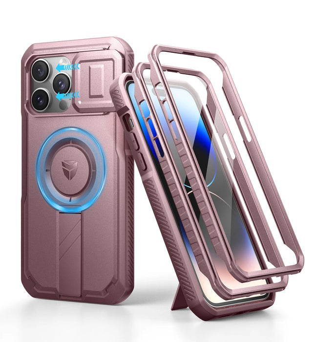 For Iphone 14 Pro Max Rugged Armor Shockproof Case With Built-In Sliding Camera Case And Built-In Screen Protector Kickstand