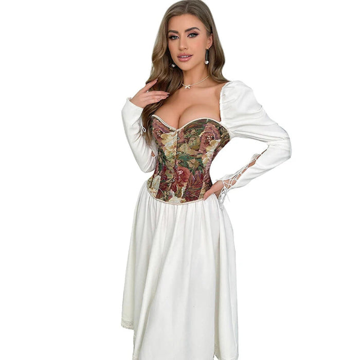 Oil Painting Renaissance Overbust Corset Front 5 Busk Closure Back Lacing 12 Fishbones Women Plus Size S-6Xl