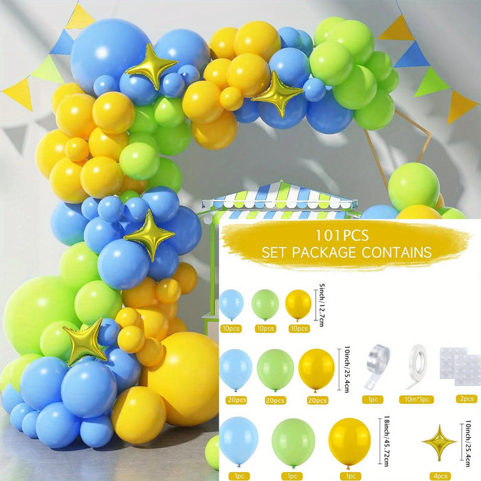 101Pcs Turquoise Lemon Yellow Balloon Garland Set Gold Square Star Balloon Suitable For Summer Party Birthday Party Decoration