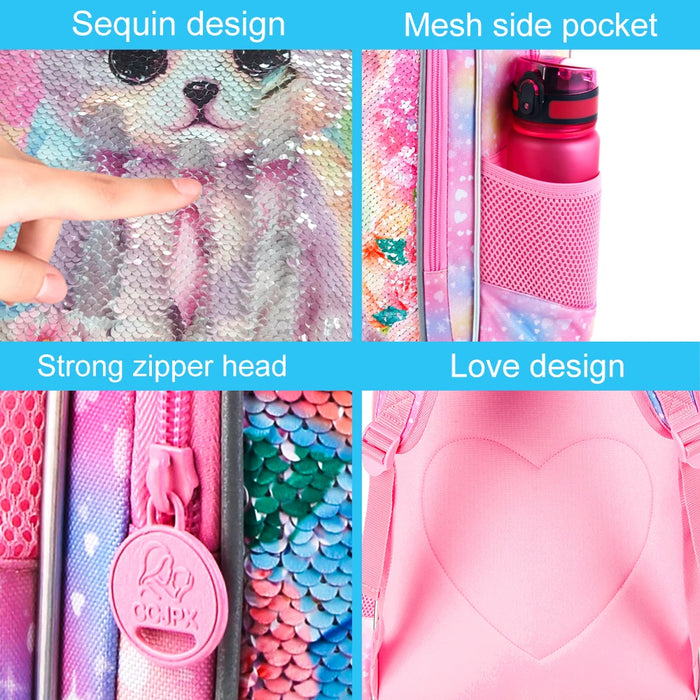 3 Piece Girls Backpack Set 16 Inch Bookbag Lunch Box Unicorn Dinosaur Prints