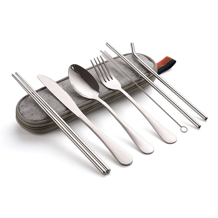8 Piece Portable Cutlery Set For Outdoor Picnics Travel And Students