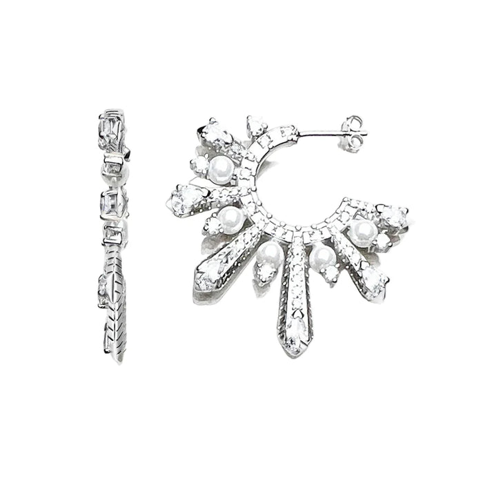 925 Sterling Silver Romantic Gift Sun Hoop Earrings With Freshwater Pearls