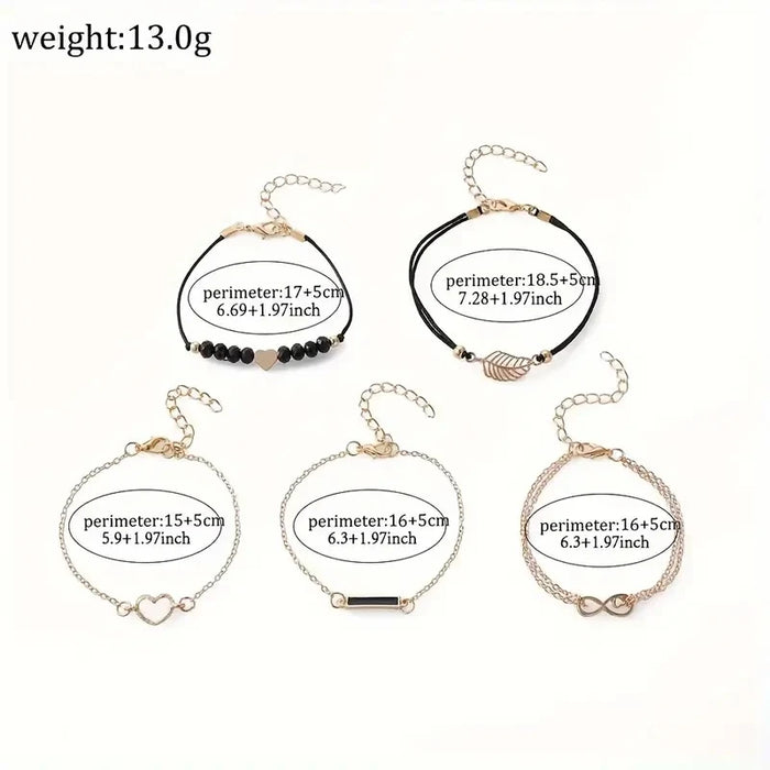 6 Piece Rhinestone Heart Dial Watch Bracelet Set